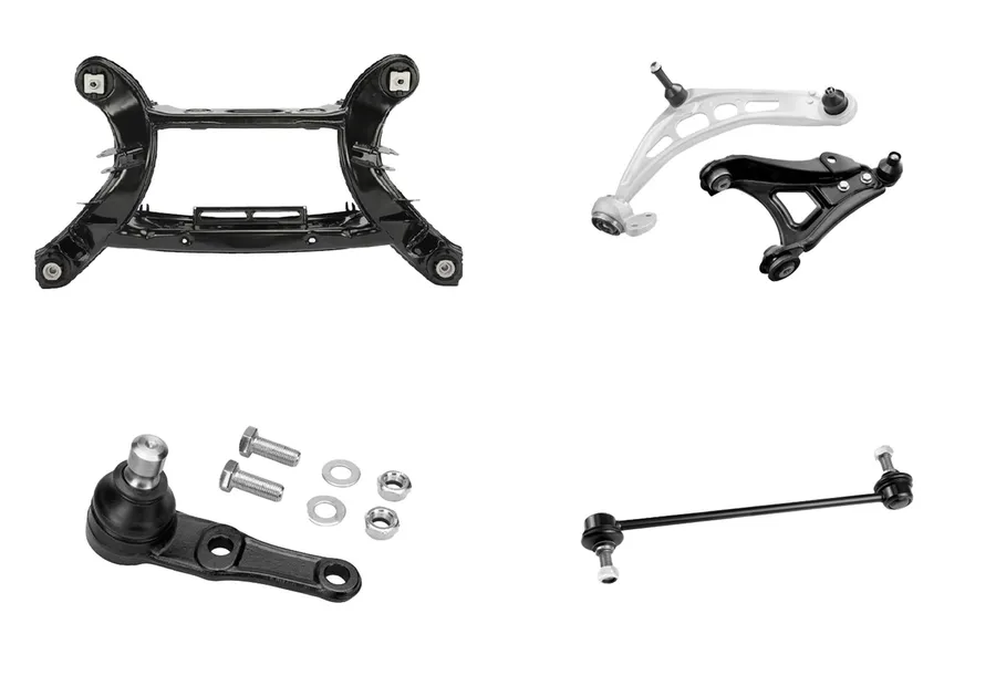 FUHRLENK suspension parts: an axle beam, two control arms, a ball joint with its bolts and a stabiliser link